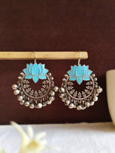 Lotus Enamel Hook Earrings with Ghungroo | Sarichka