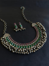 Traditional Silver Replica Oxidised Stones Necklace Set with Ghungroos | Sarichka