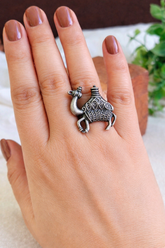 Antique Oxidised Camel Design Adjustable Ring | Sarichka