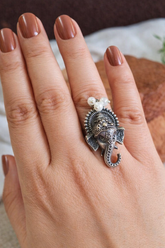 Antique Oxidised Lord Ganesh Adjustable Ring | Sarichka