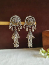 Floral Chain Oxidized Jhumka Dangler Earrings | Sarichka