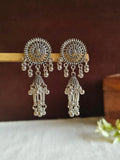 Floral Chain Oxidized Jhumka Dangler Earrings | Sarichka
