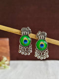 Elephant Peacock Oxidized German Silver Earrings