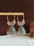 Oxidised silver-plated hoop jhumka earrings