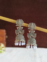 Lotus Pearl Drop Oxidized Jhumka Earrings | Sarichka