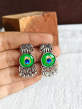 Elephant Peacock Oxidized German Silver Earrings