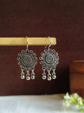 Floral Oxidized Silver Hook Drop Earrings | Sarichka