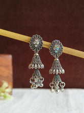 Stone Studded Oxidized Jhumka Earrings | Sarichka