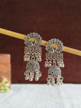 Peacock Oxidized Silver Jhumka Earrings | Sarichka