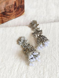 Lotus Pearl Drop Oxidized Jhumka Earrings | Sarichka