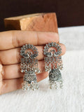 Peacock Oxidized Silver Jhumka Earrings | Sarichka