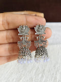 Lotus Pearl Drop Oxidized Jhumka Earrings | Sarichka