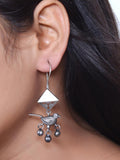 Silver Oxidised Bird Hook Earrings with Metal Ghungroos | Sarichka