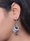 Oxidized Peacock Hook Earrings with Ghungroo Detailing | Sarichka