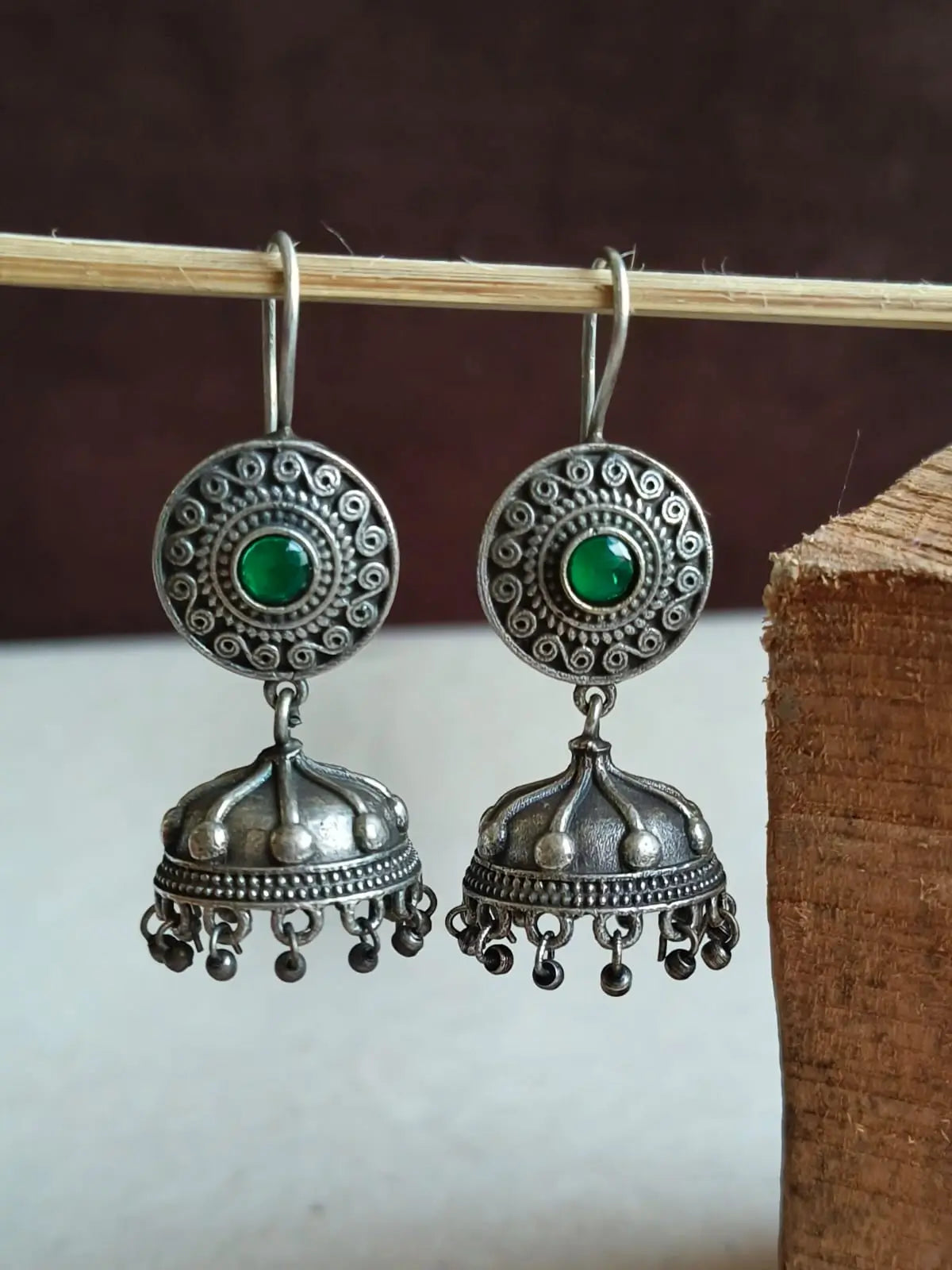 Elegant Oxidised Silver-Plated Jhumka Earrings with Ghungroo | Sarichka