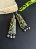 Oxidised Dual-Tone Kundan Hook Earrings: Stunning Party Style | Sarichka