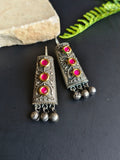 Oxidised Dual-Tone Kundan Hook Earrings: Stunning Party Style | Sarichka