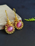 Gold-Plated Hook Earrings with Monalisa Stones & Hanging Elephant | Sarichka