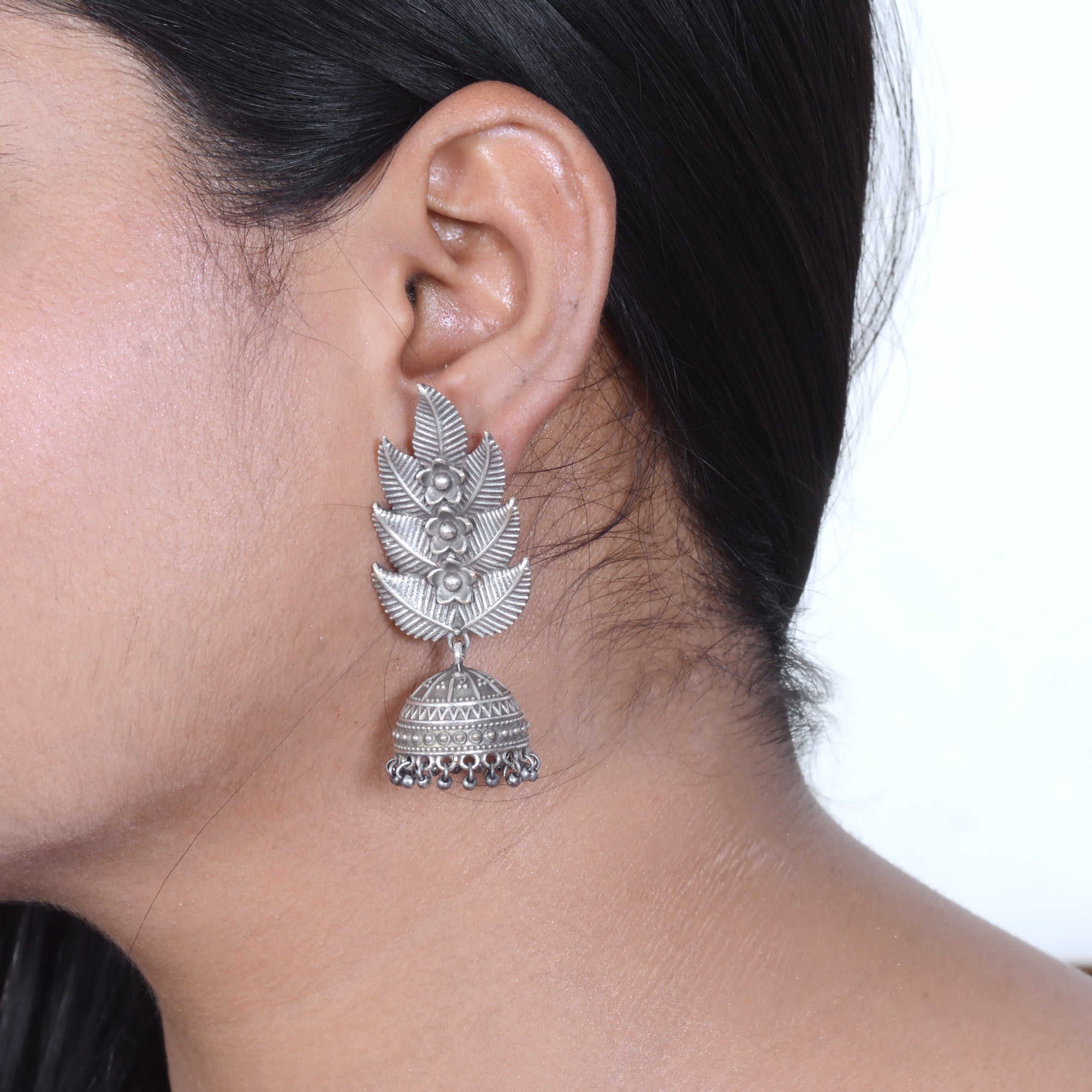 Premium Oxidized Silver Plated Leaves Jhumka - Sarichka Fashion