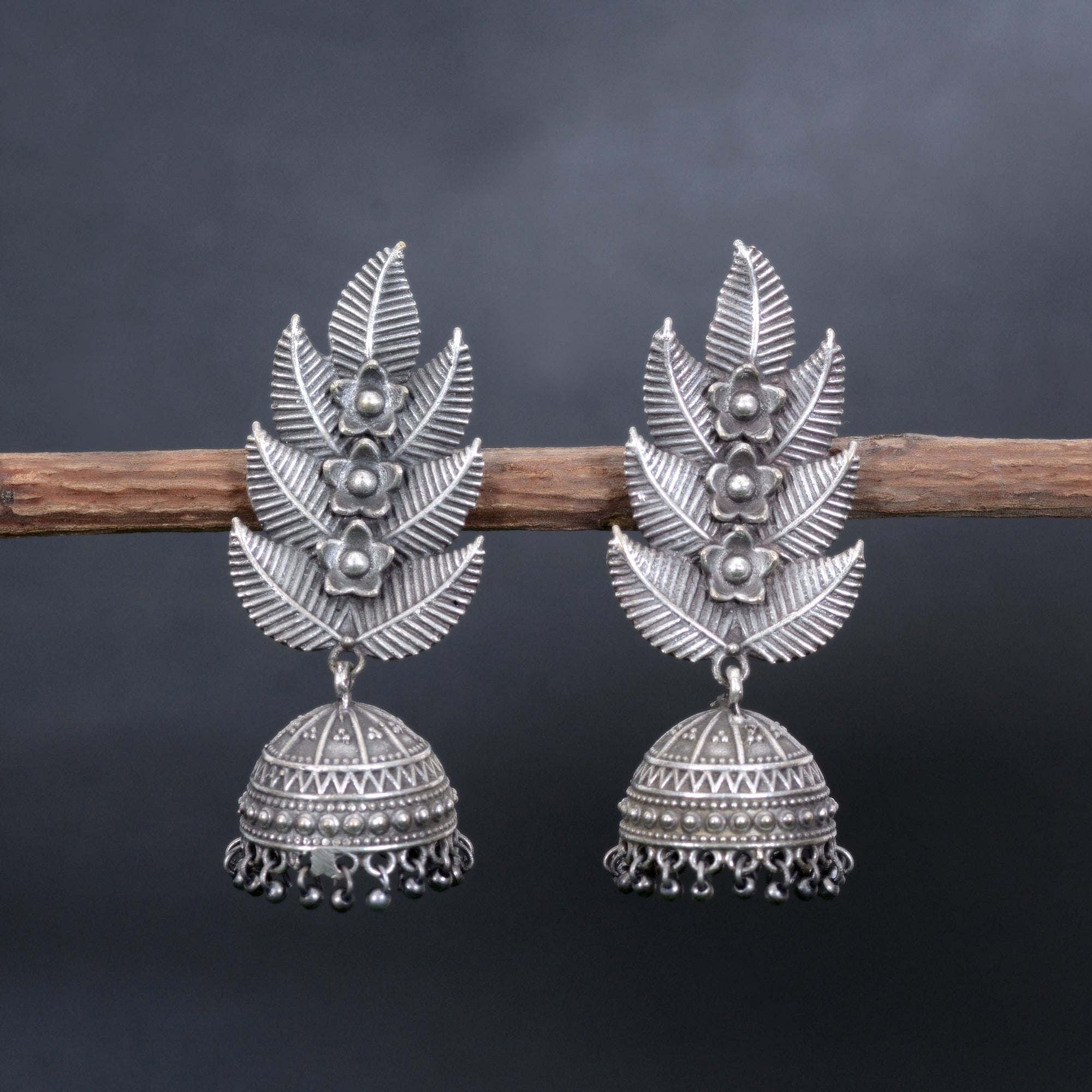 Premium Oxidized Silver Plated Leaves Jhumka - Sarichka Fashion