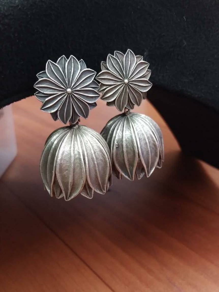 Floral  Oxidized Lotus Jhumka Earrings | Sarichka Fashion