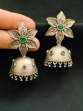 Silver Oxidized Flower Jhumka Earrings for Navratri Festivities | Sarichka