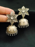 Silver Oxidized Flower Jhumka Earrings for Navratri Festivities | Sarichka