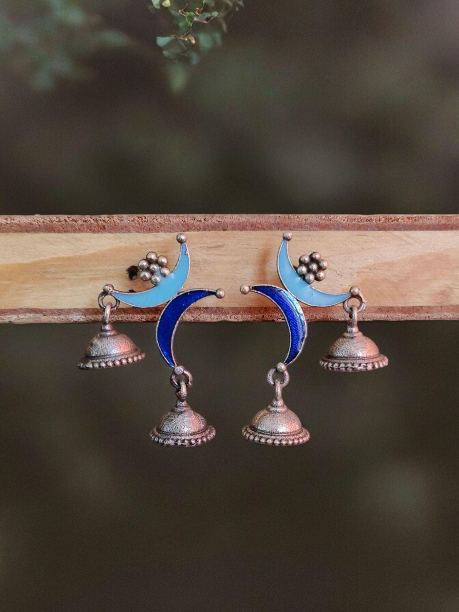 2 Half Moon Enamel Jhumka Earrings | Sarichka