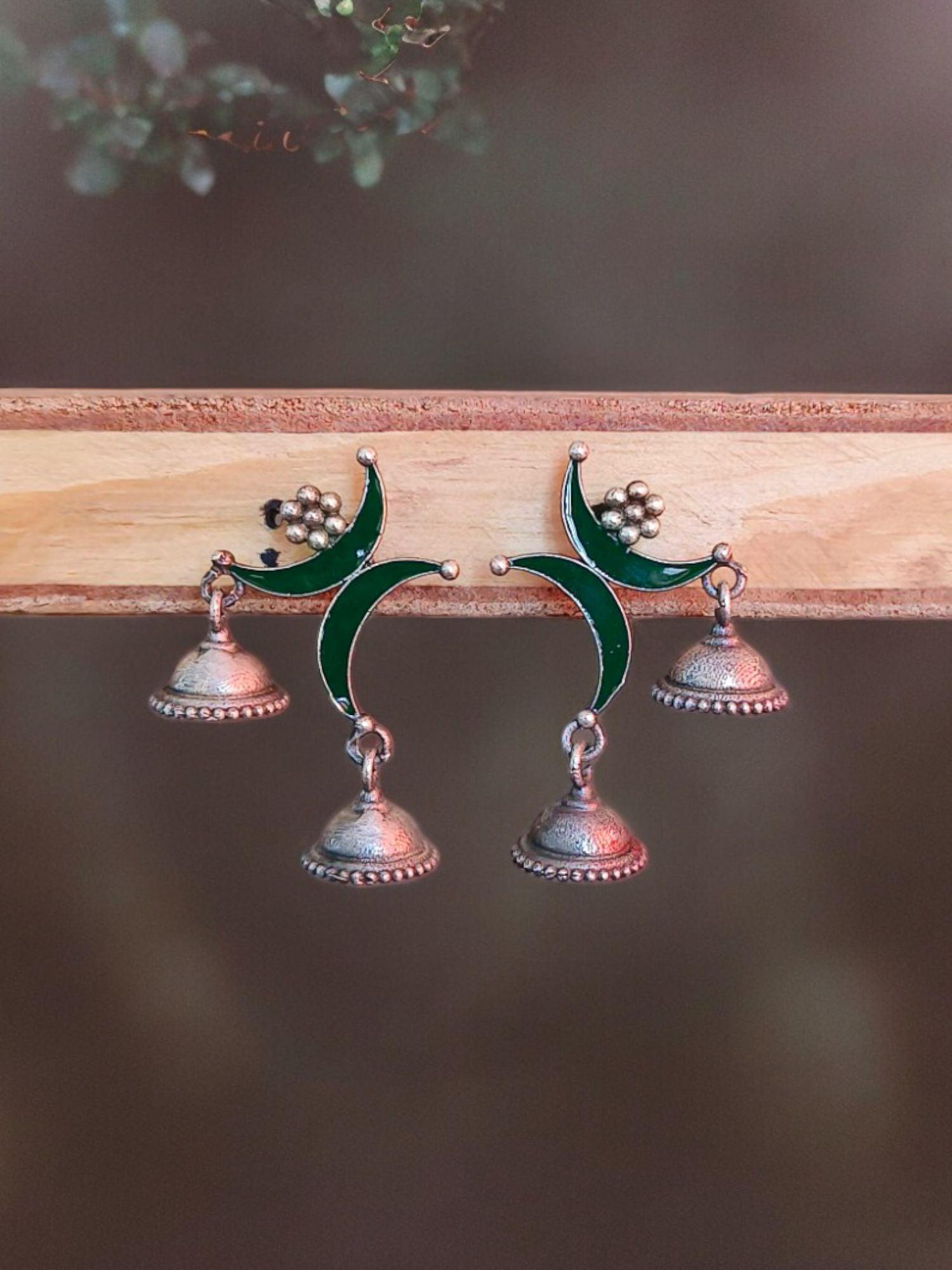 2 Half Moon Enamel Jhumka Earrings | Sarichka