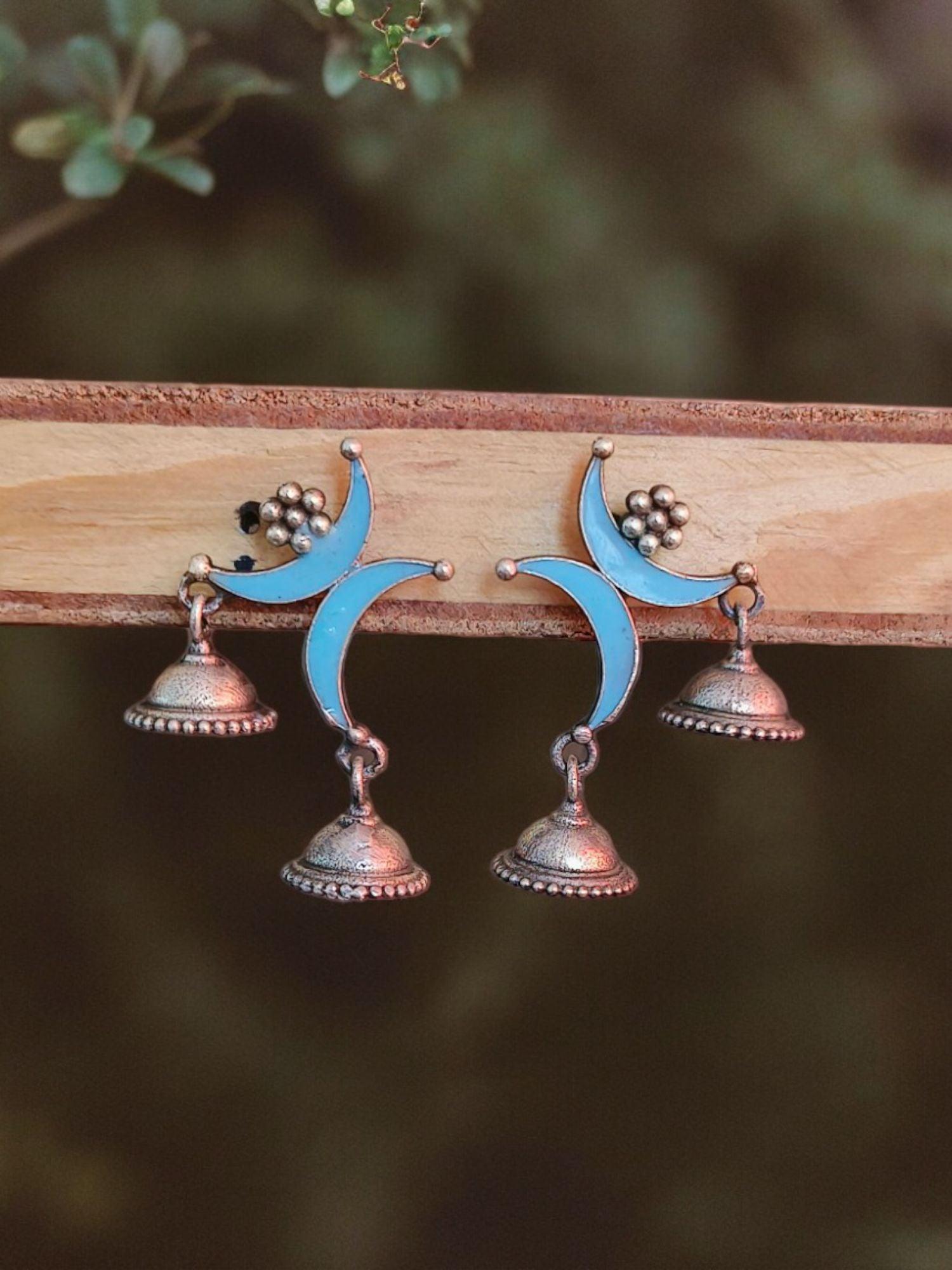 2 Half Moon Enamel Jhumka Earrings | Sarichka