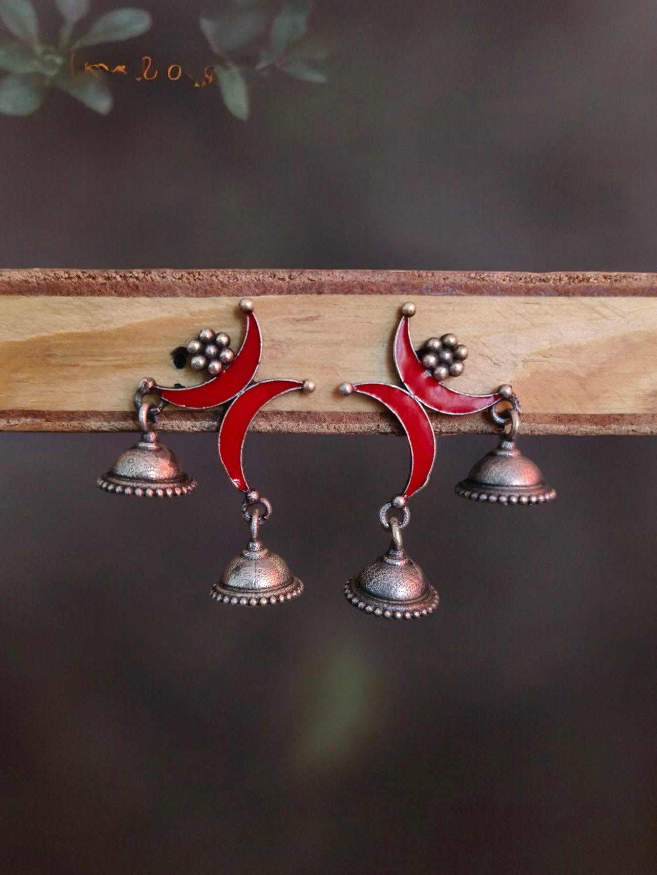 2 Half Moon Enamel Jhumka Earrings | Sarichka