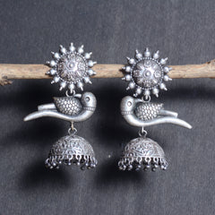 Traditional Oxidized Silver Plated Peacock Jhumka Earrings - Sarichka Fashion