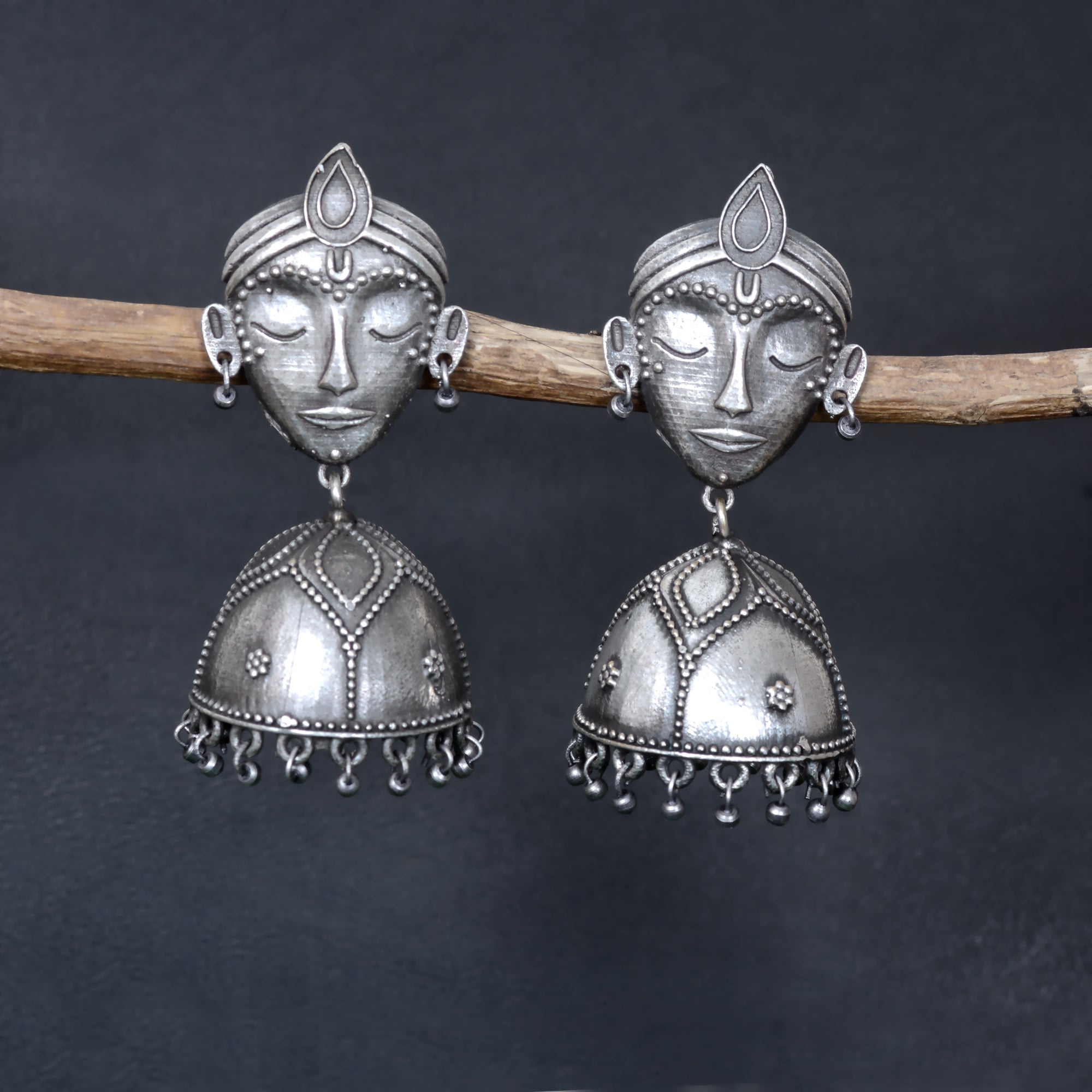 Sarichka Oxidized Silver Plated Krishna Face Jhumka Earring - Sarichka Fashion