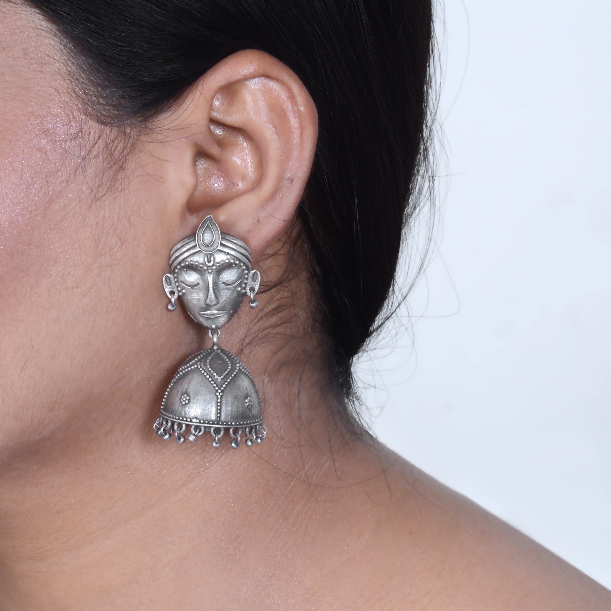 Sarichka Oxidized Silver Plated Krishna Face Jhumka Earring - Sarichka Fashion