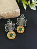 Brass Metal Stud Earrings with Round Kundan Accents | Sarichka