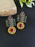 Brass Metal Stud Earrings with Round Kundan Accents | Sarichka