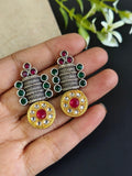 Dual Tone Stud Earring with Kundan Stone | Sarichka