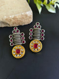 Brass Metal Stud Earrings with Round Kundan Accents | Sarichka