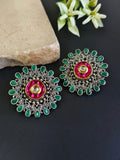 Elegant Dual Tone Floral Stud Earrings with Kundan Stones | Sarichka