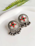 Oxidized Dual-Tone Pachi Kundan Stud Earrings with Ghungroo | Sarichka