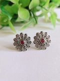 Silver Polish Oxidized Floral Stud Earrings for Casual Chic | Sarichka