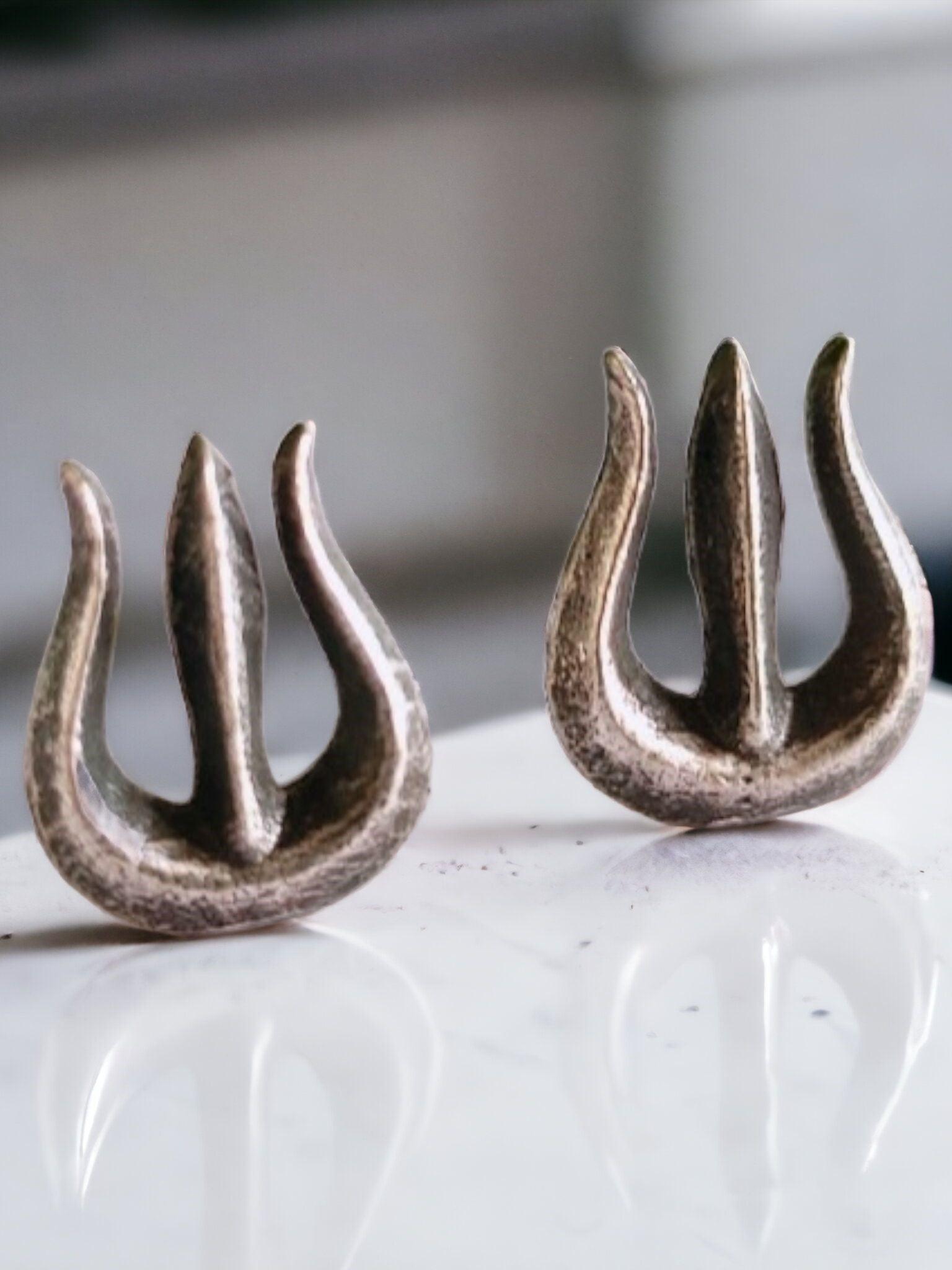 Silver-Plated Trishul Stud Earrings: Casual Elegance with a Twist | Sarichka