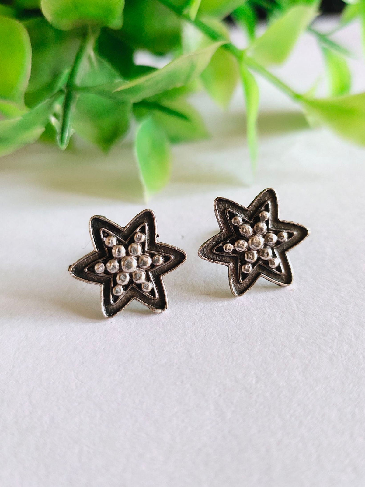 Oxidized Star-Shaped Stud Earrings for Office Chic Look | Sarichka