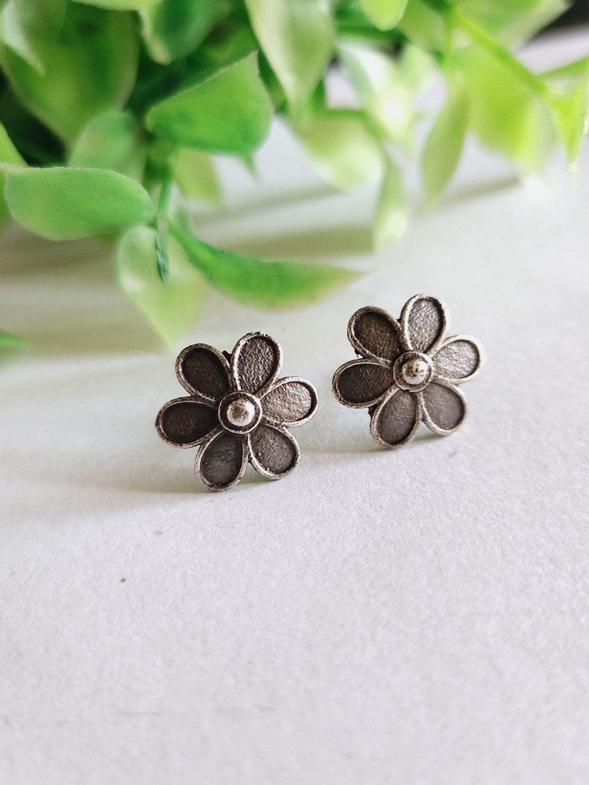 Silver Look-Alike Oxidized Floral Stud Earrings for Casual Elegance | Sarichka