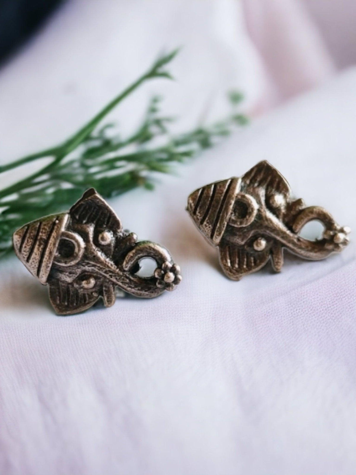 Oxidised Silver Ganesha Stud Earrings for Casual Elegance | Sarichka