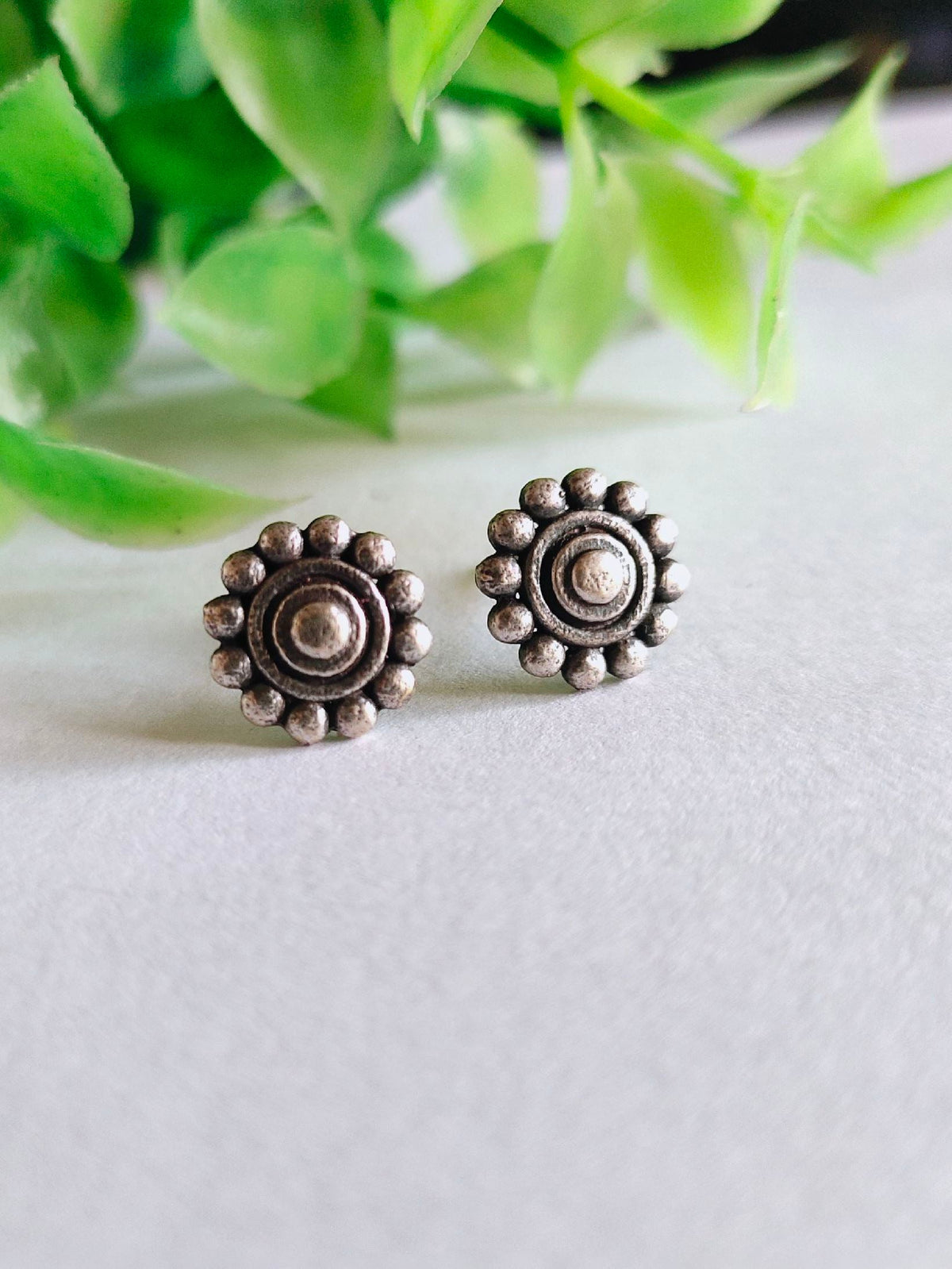 Oxidized Small Round Shape Stud Earrings - Shop Sarichka Fashion