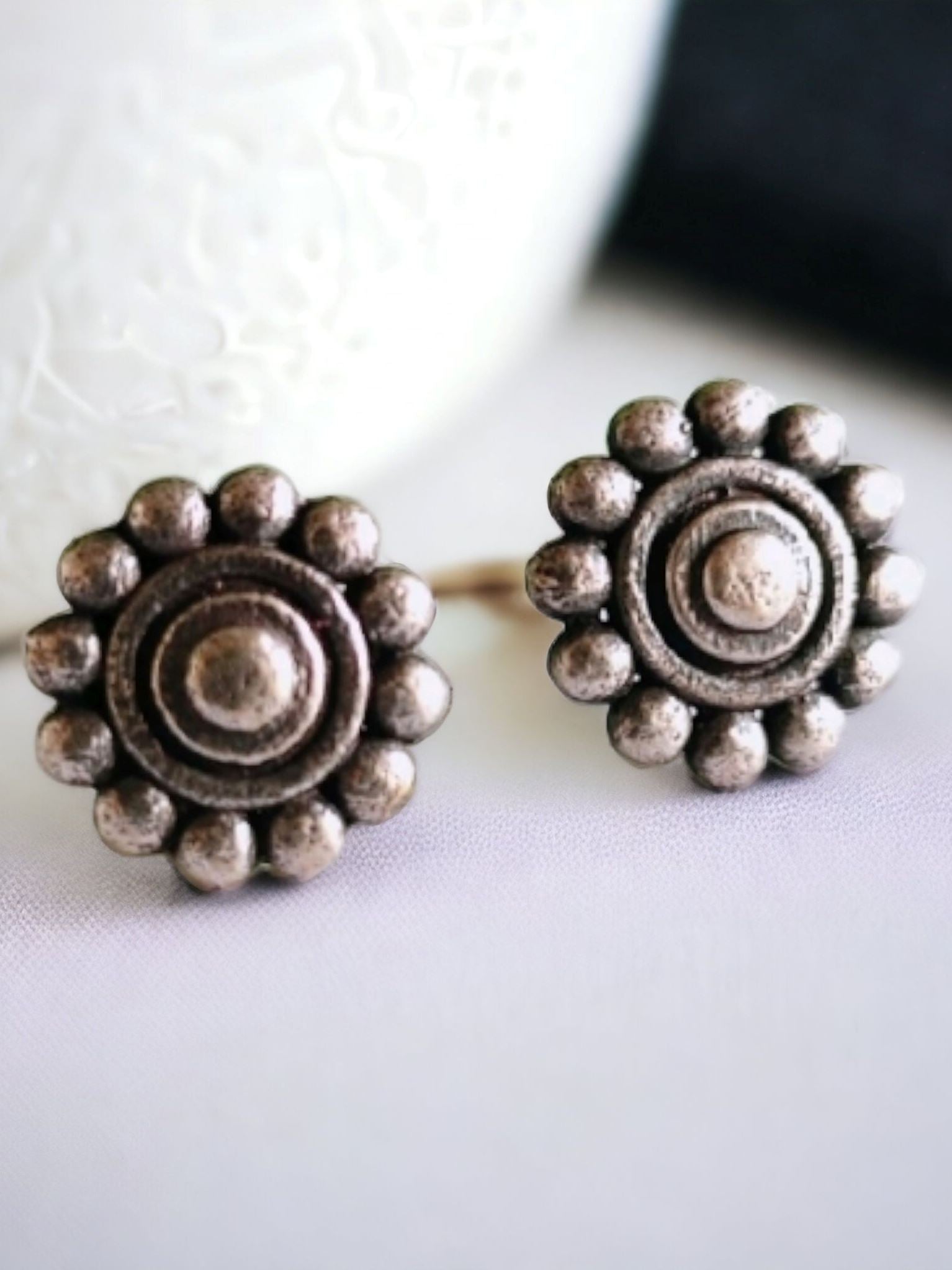 Oxidized Small Round Shape Stud Earrings - Shop Sarichka Fashion