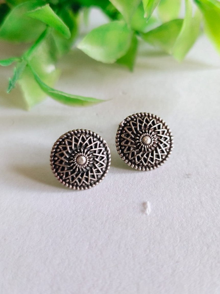 Oxidised Silver Round Stud Earrings for Timeless, Everyday Elegance | Sarichka