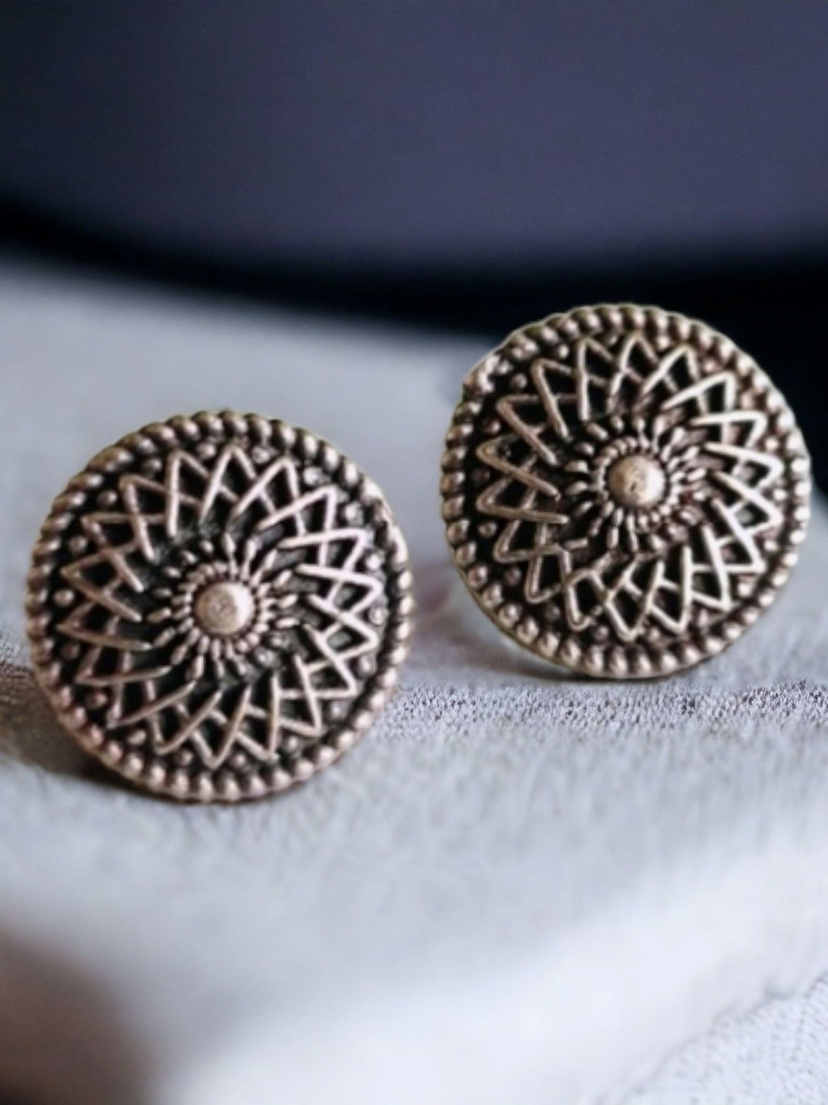 Oxidised Silver Round Stud Earrings for Timeless, Everyday Elegance | Sarichka