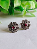 Oxidised Silver Floral Stud Earrings for Daily Wear | Sarichka